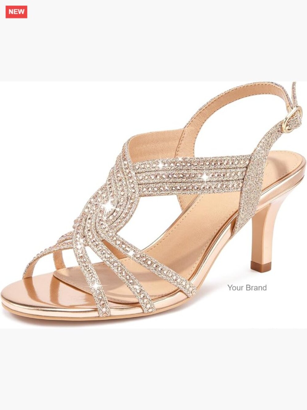 Rhinestone Kitten Heel Open Toe Slingback Sandals Heeled Sandals Sparkly Dress